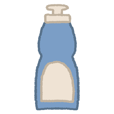 a simple drawing of a blue bottle of dish soap with a blank white label and white cap.